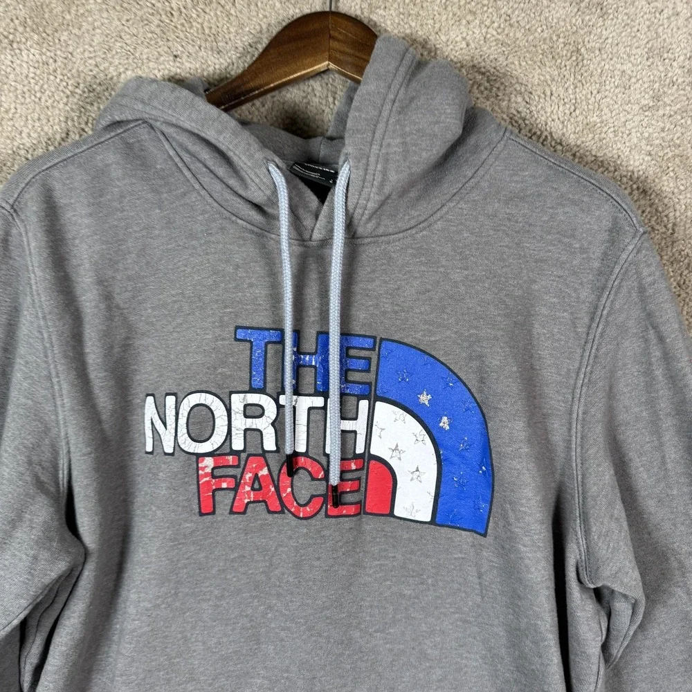 The North Face Hoodie‎ Mens Large Gray Patriotic Logo Pullover Kangaroo Pocket